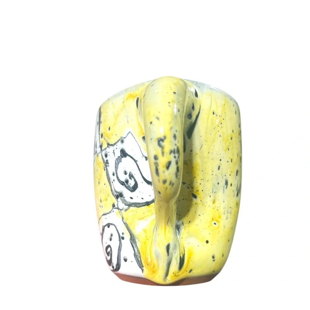Handmade Colorful Abstract Ceramic Pottery Face Mug Signed